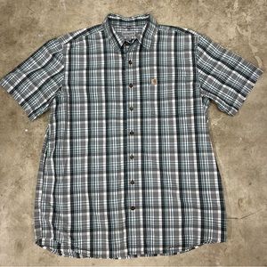 Carhartt Short Sleeve Button Down Relaxed Fit Shirt Gray Green Mens XL Tall GUC!